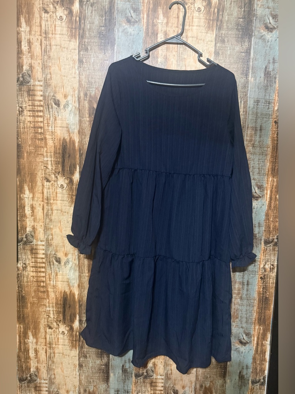 Source Unknown Navy Tiered Long Sleeve Dress